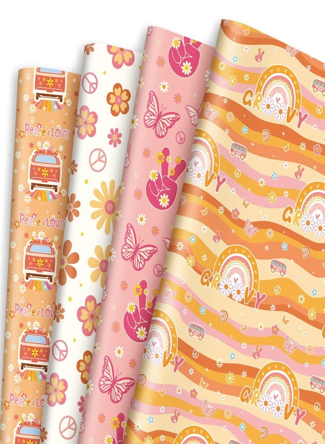 وولاين ورق تغليف هدايا Whaline مكون من 12 ورقة، بنمط بوهيمي مميز، بأربعة أنماط، بنقشة زهور الأقحوان وقوس قزح، ورق تغليف ريترو مميز، ورق حرفي يدوي الصنع، مناسب لأعياد الميلاد وحفلات استقبال المولود، مقاس 19.7 × 27.6 بوصة، مطوي بشكل مسطح - Image 1